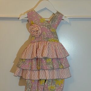 Mustard Pie Pink Floral Tiered Dress with Yellow Accents